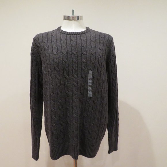 Men XL Gray Sweater Old Navy Pullover Cotton Classic Casual Crew Neck Cable Knit - Picture 1 of 16